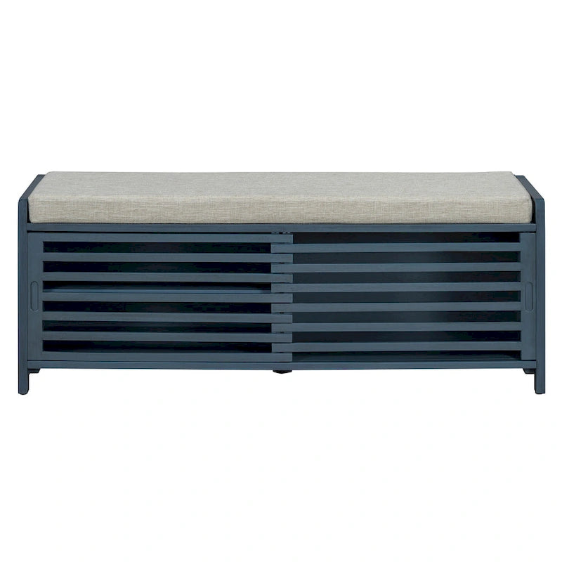 Banc d'entrée avec rangement et coussin, banc à chaussures avec porte coulissante, meuble de rangement pour chaussures pour salon, 39,1 L x 109,9 P x 41,9 H cm