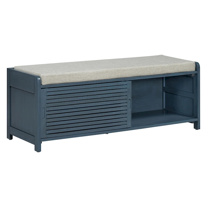 Banc d'entrée avec rangement et coussin, banc à chaussures avec porte coulissante, meuble de rangement pour chaussures pour salon, 39,1 L x 109,9 P x 41,9 H cm