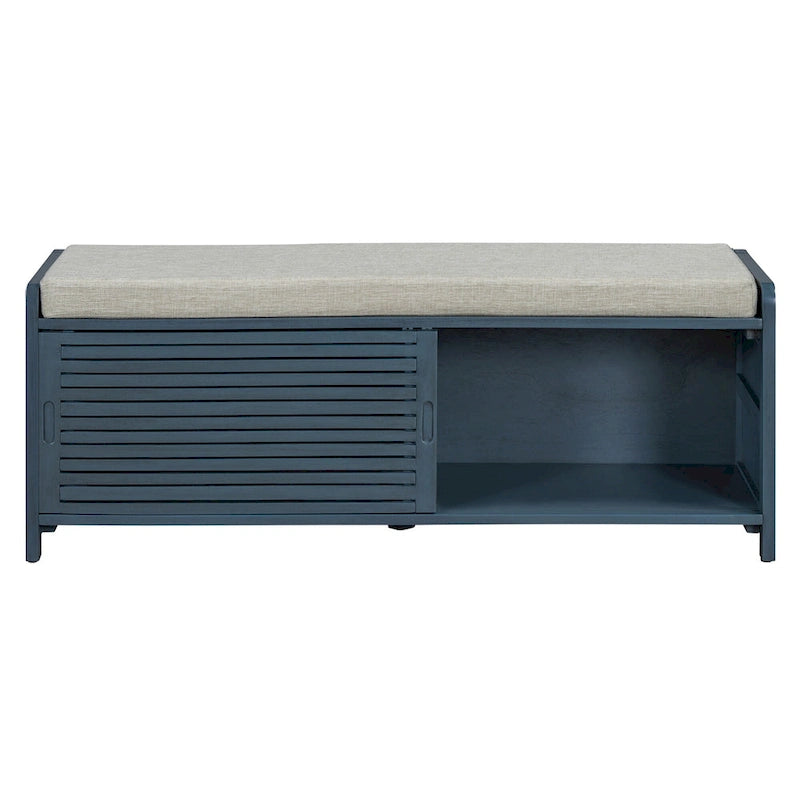Banc d'entrée avec rangement et coussin, banc à chaussures avec porte coulissante, meuble de rangement pour chaussures pour salon, 39,1 L x 109,9 P x 41,9 H cm