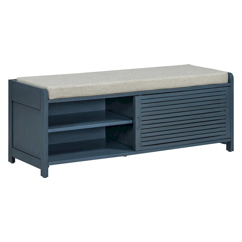 Banc d'entrée avec rangement et coussin, banc à chaussures avec porte coulissante, meuble de rangement pour chaussures pour salon, 39,1 L x 109,9 P x 41,9 H cm