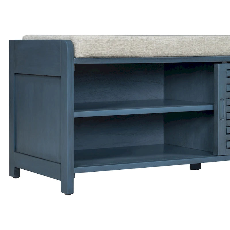 Banc d'entrée avec rangement et coussin, banc à chaussures avec porte coulissante, meuble de rangement pour chaussures pour salon, 39,1 L x 109,9 P x 41,9 H cm