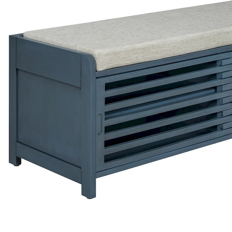 Banc d'entrée avec rangement et coussin, banc à chaussures avec porte coulissante, meuble de rangement pour chaussures pour salon, 39,1 L x 109,9 P x 41,9 H cm