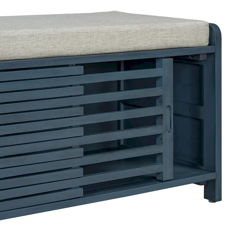 Banc d'entrée avec rangement et coussin, banc à chaussures avec porte coulissante, meuble de rangement pour chaussures pour salon, 39,1 L x 109,9 P x 41,9 H cm