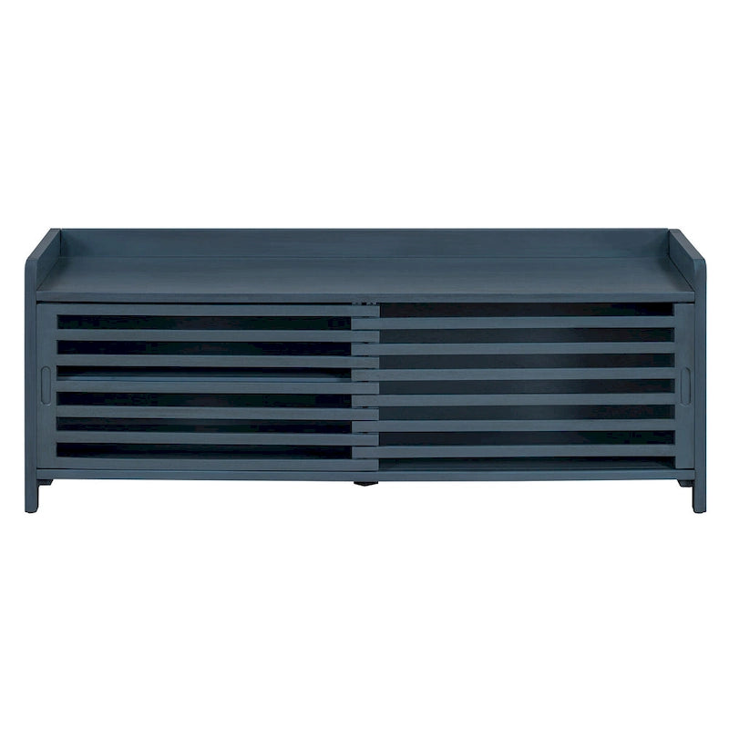 Banc d'entrée avec rangement et coussin, banc à chaussures avec porte coulissante, meuble de rangement pour chaussures pour salon, 39,1 L x 109,9 P x 41,9 H cm