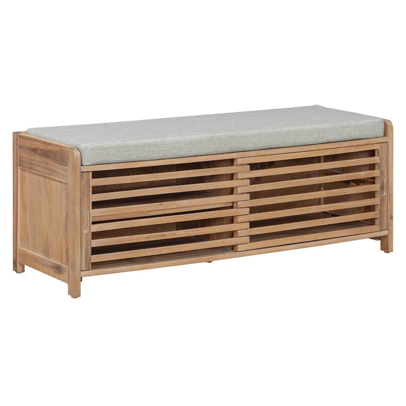 Banc d'entrée avec rangement et coussin, banc à chaussures avec porte coulissante, meuble de rangement pour chaussures pour salon, 39,1 L x 109,9 P x 41,9 H cm