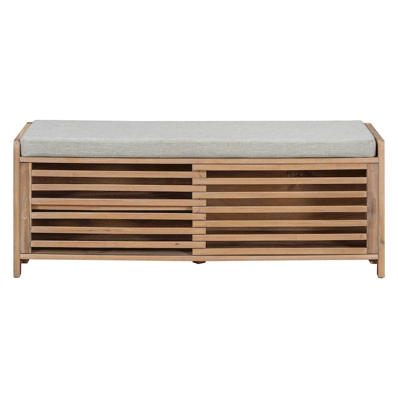 Banc d'entrée avec rangement et coussin, banc à chaussures avec porte coulissante, meuble de rangement pour chaussures pour salon, 39,1 L x 109,9 P x 41,9 H cm