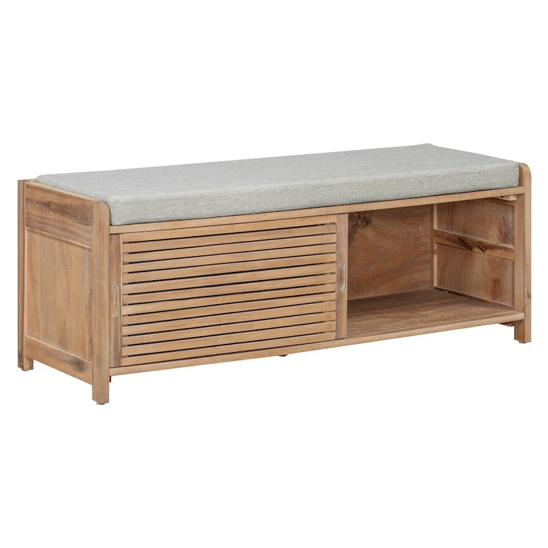 Banc d'entrée avec rangement et coussin, banc à chaussures avec porte coulissante, meuble de rangement pour chaussures pour salon, 39,1 L x 109,9 P x 41,9 H cm
