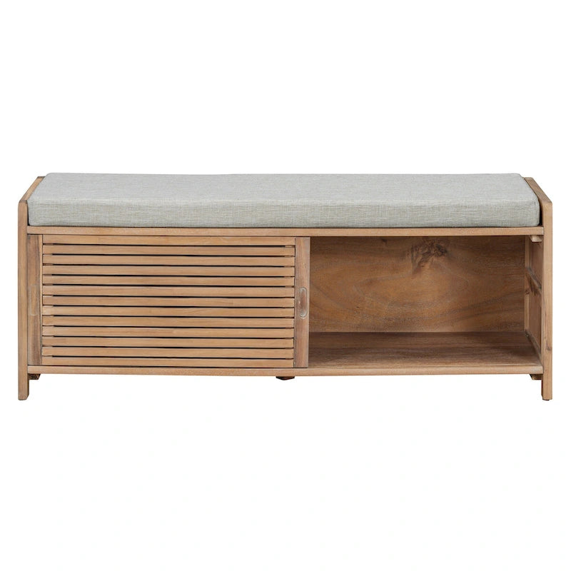 Banc d'entrée avec rangement et coussin, banc à chaussures avec porte coulissante, meuble de rangement pour chaussures pour salon, 39,1 L x 109,9 P x 41,9 H cm