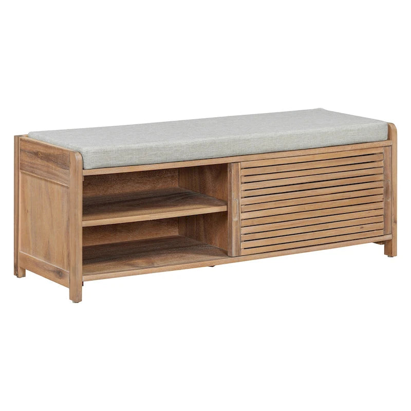 Banc d'entrée avec rangement et coussin, banc à chaussures avec porte coulissante, meuble de rangement pour chaussures pour salon, 39,1 L x 109,9 P x 41,9 H cm