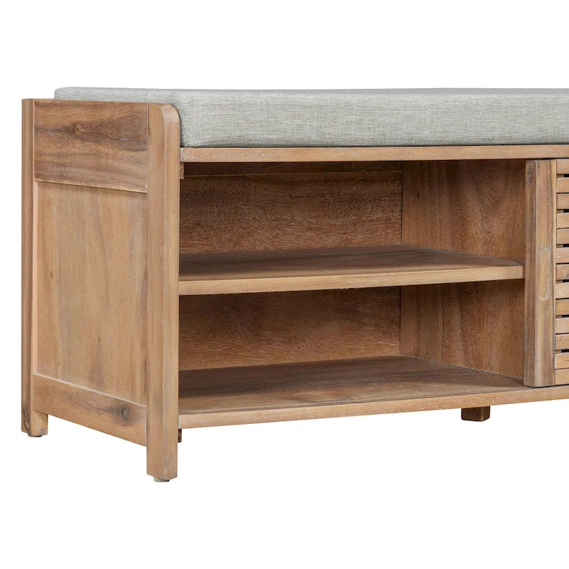 Banc d'entrée avec rangement et coussin, banc à chaussures avec porte coulissante, meuble de rangement pour chaussures pour salon, 39,1 L x 109,9 P x 41,9 H cm