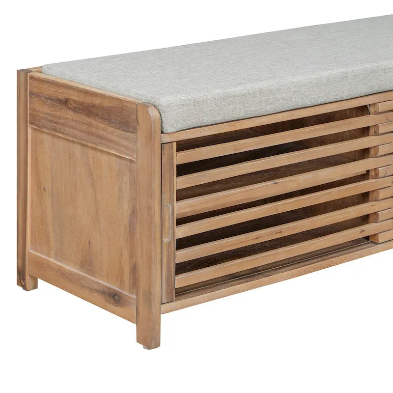 Banc d'entrée avec rangement et coussin, banc à chaussures avec porte coulissante, meuble de rangement pour chaussures pour salon, 39,1 L x 109,9 P x 41,9 H cm