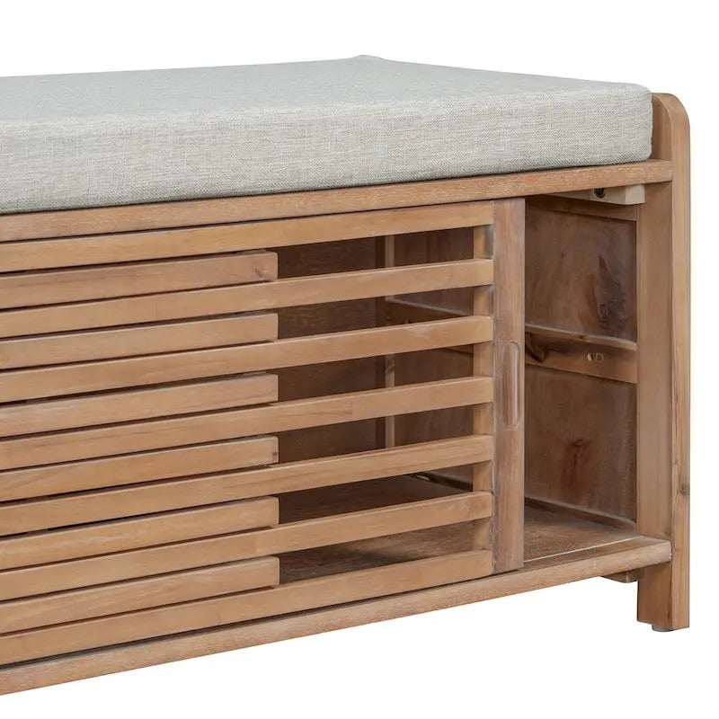 Banc d'entrée avec rangement et coussin, banc à chaussures avec porte coulissante, meuble de rangement pour chaussures pour salon, 39,1 L x 109,9 P x 41,9 H cm