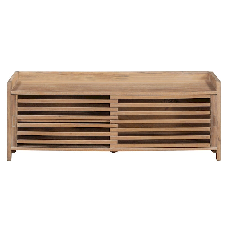 Banc d'entrée avec rangement et coussin, banc à chaussures avec porte coulissante, meuble de rangement pour chaussures pour salon, 39,1 L x 109,9 P x 41,9 H cm