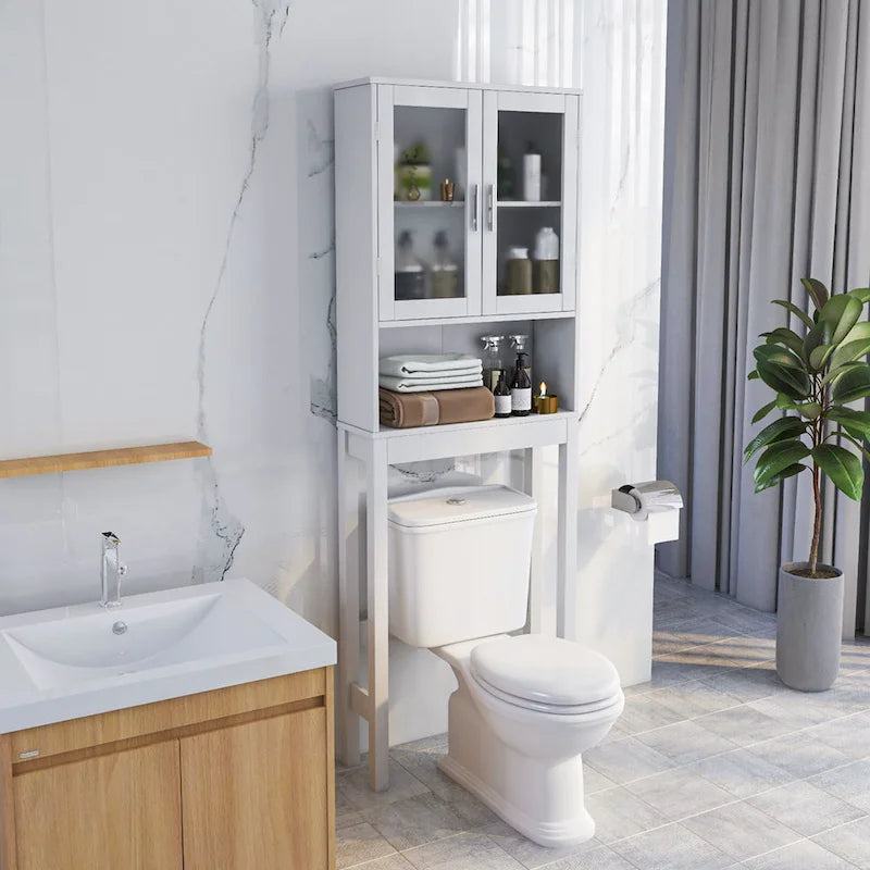 Meuble de rangement pour toilettes Costway en bois, organiseur économiseur d'espace