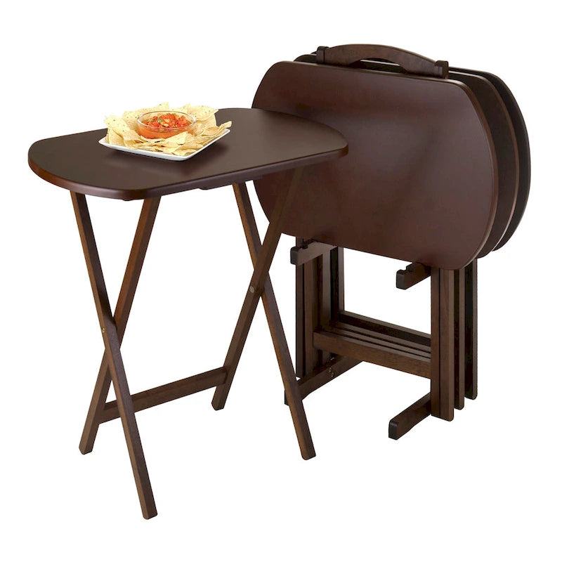 5 tables d'appoint pliantes rectangulaires surdimensionnées Corbett Walnut avec rangement St