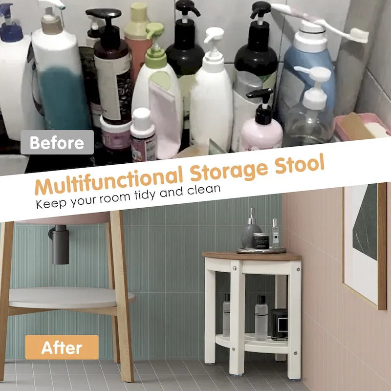 Gymax Tabouret de Douche d'Angle à 2 Niveaux, Étanche, Robuste