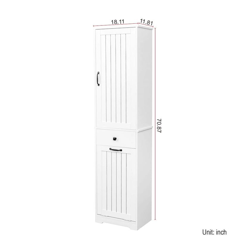 Meuble de buanderie avec portes et 1 tiroir, panier à linge basculant, étagère réglable, armoire à linge