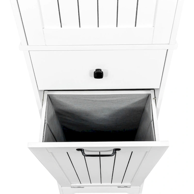 Meuble de buanderie avec portes et 1 tiroir, panier à linge basculant, étagère réglable, armoire à linge