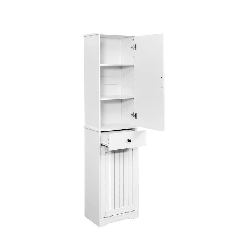 Meuble de buanderie avec portes et 1 tiroir, panier à linge basculant, étagère réglable, armoire à linge