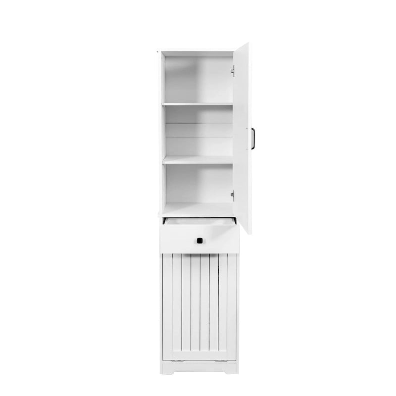 Meuble de buanderie avec portes et 1 tiroir, panier à linge basculant, étagère réglable, armoire à linge