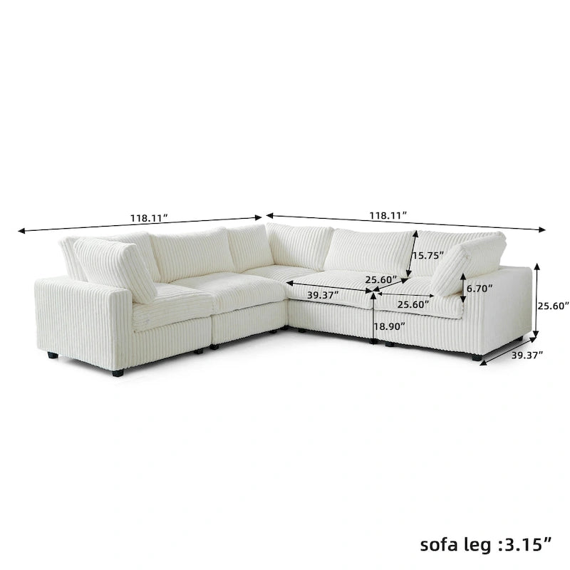 Canapé modulable en forme de V, convertible pour salon, canapé modulable profond Cloud, canapé modulable confortable 5 places