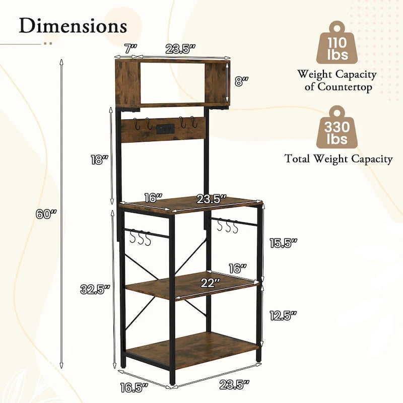 Costway Étagère de Cuisine 5 Niveaux avec Prises de Courant pour Bar à Café - Voir Détails