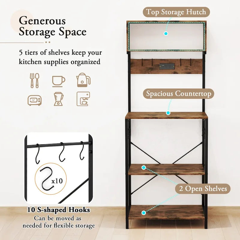 Costway Étagère de Cuisine 5 Niveaux avec Prises de Courant pour Bar à Café - Voir Détails