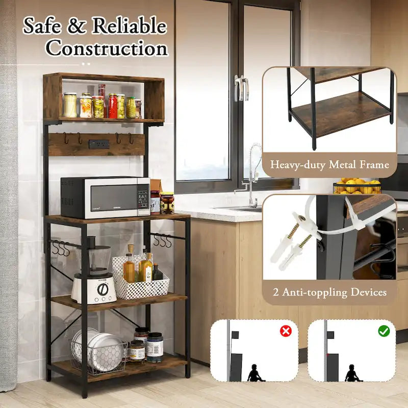 Costway Étagère de Cuisine 5 Niveaux avec Prises de Courant pour Bar à Café - Voir Détails