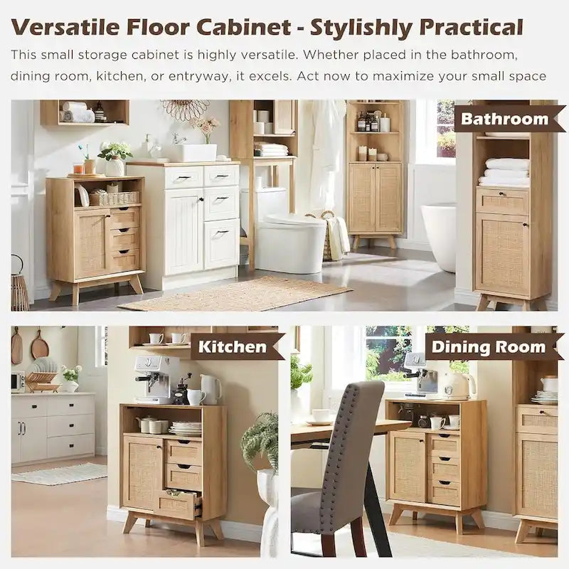 Meuble de salle de bain en rotin naturel, petit meuble de rangement moderne