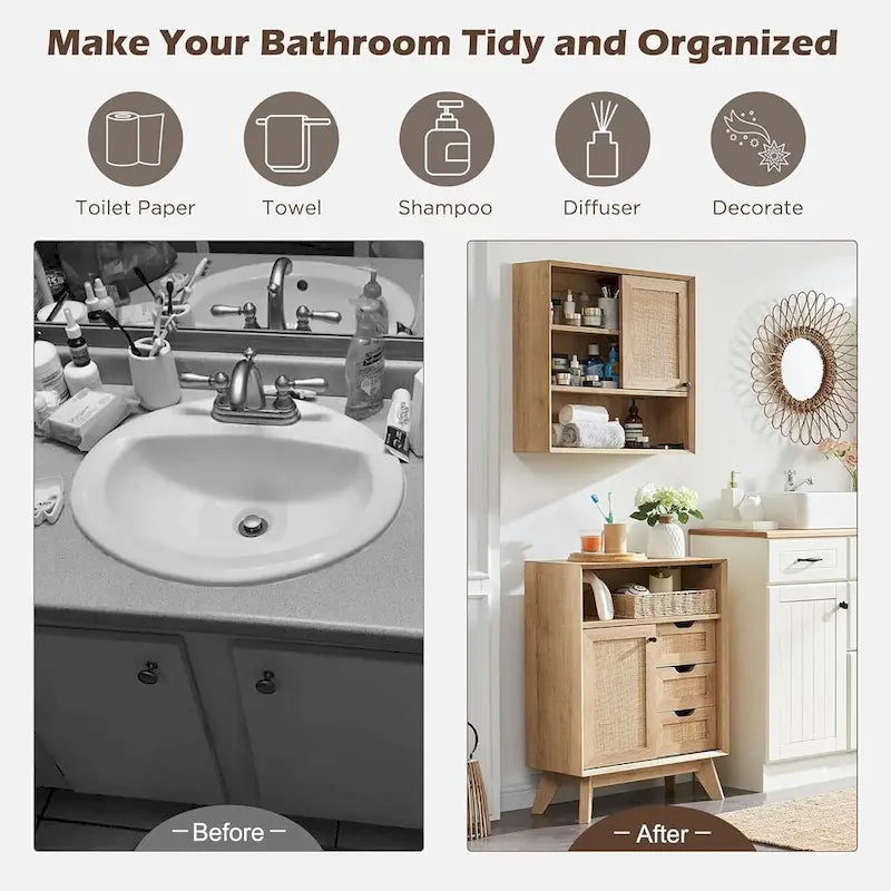 Meuble de salle de bain en rotin naturel, petit meuble de rangement moderne