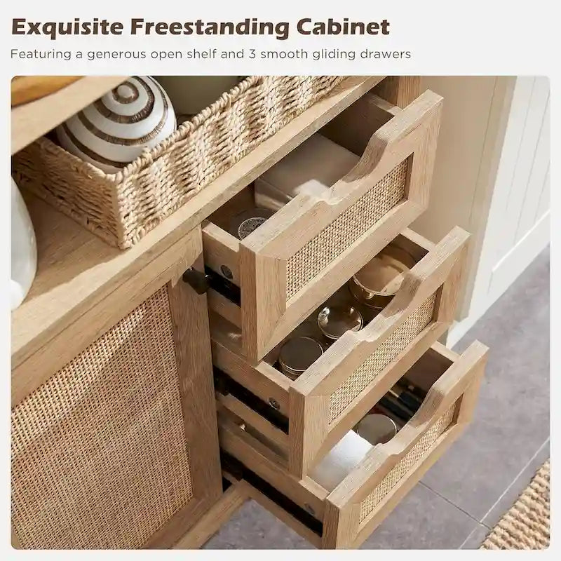 Meuble de salle de bain en rotin naturel, petit meuble de rangement moderne