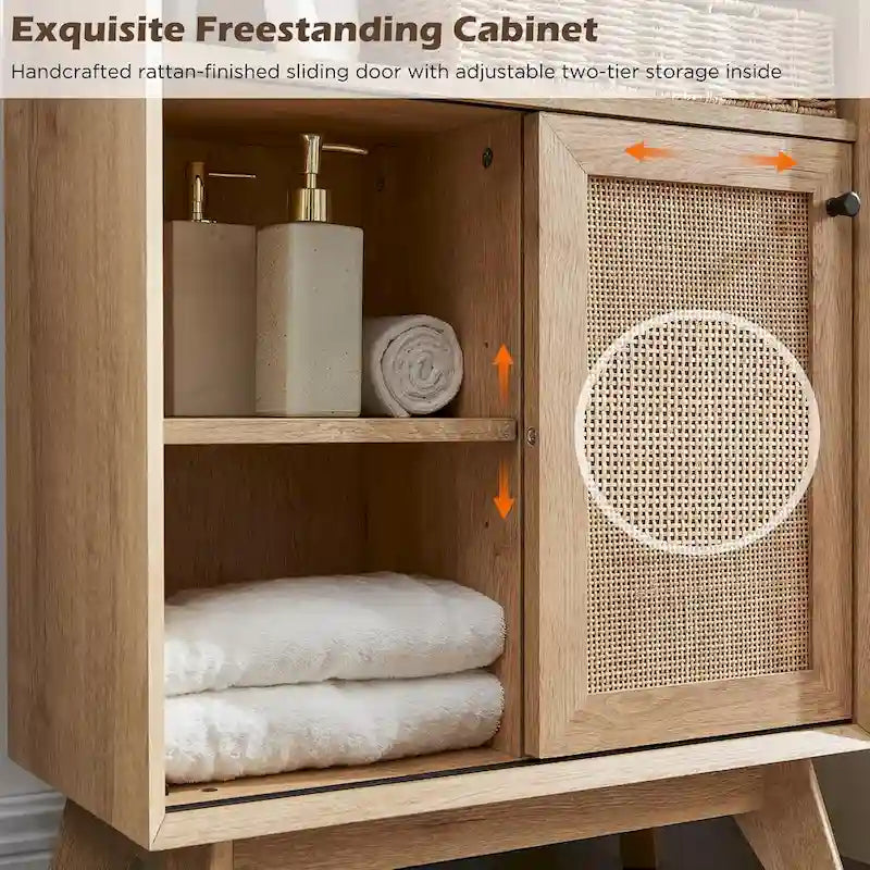 Meuble de salle de bain en rotin naturel, petit meuble de rangement moderne
