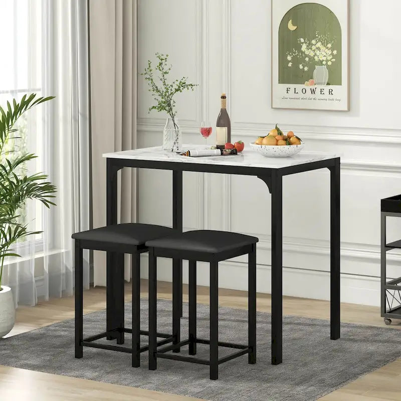 Costway Ensemble de salle à manger 3 pièces hauteur comptoir table plateau imitation marbre 2 chaises