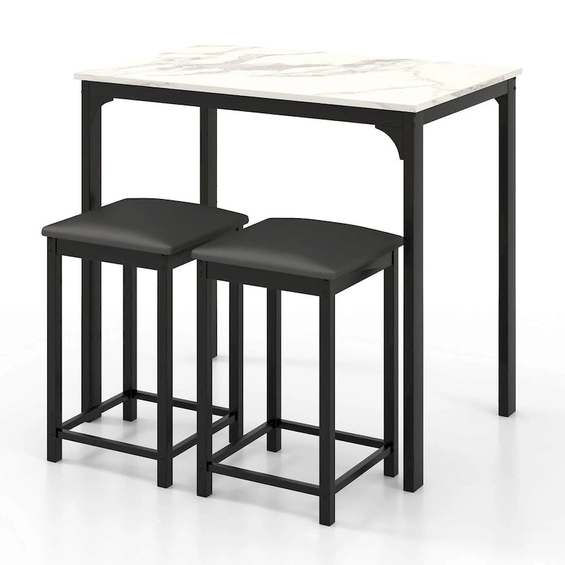 Costway Ensemble de salle à manger 3 pièces hauteur comptoir table plateau imitation marbre 2 chaises