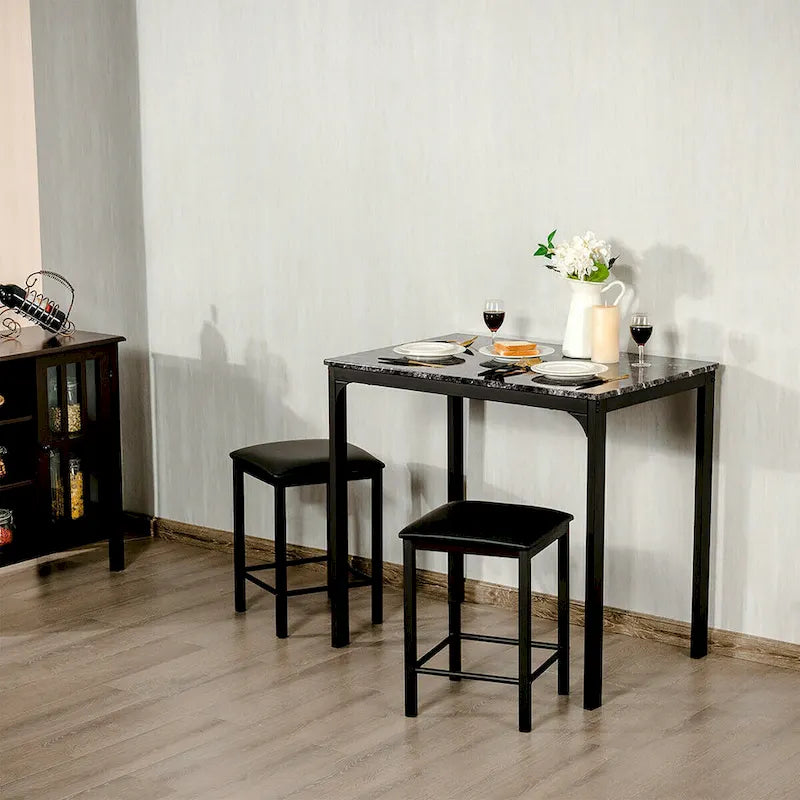 Costway Ensemble de salle à manger 3 pièces hauteur comptoir table plateau imitation marbre 2 chaises