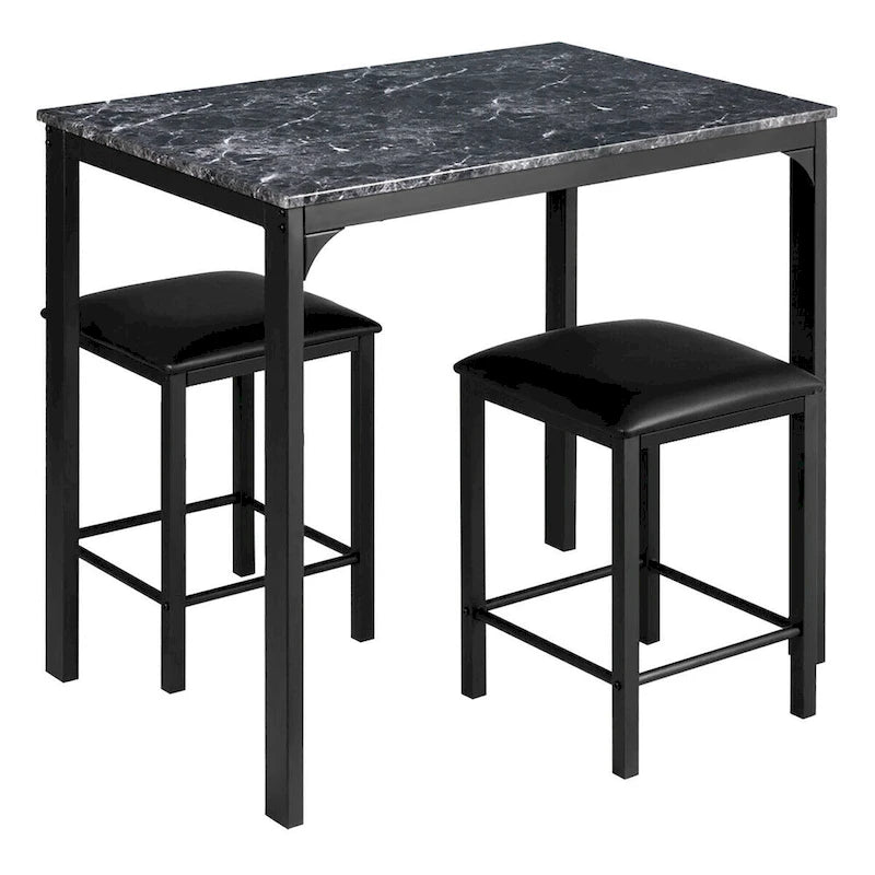 Costway Ensemble de salle à manger 3 pièces hauteur comptoir table plateau imitation marbre 2 chaises
