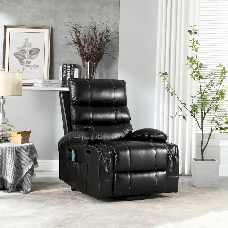 Fauteuil releveur inclinable électrique de massage chauffant avec siège large, poches latérales, porte-gobelets et minuterie pour personnes âgées