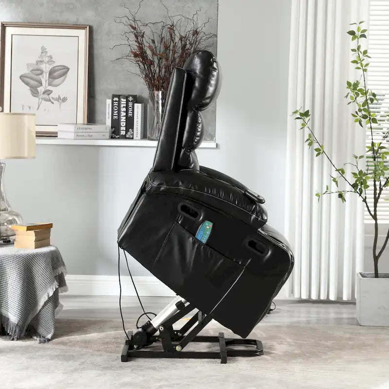 Fauteuil releveur inclinable électrique de massage chauffant avec siège large, poches latérales, porte-gobelets et minuterie pour personnes âgées