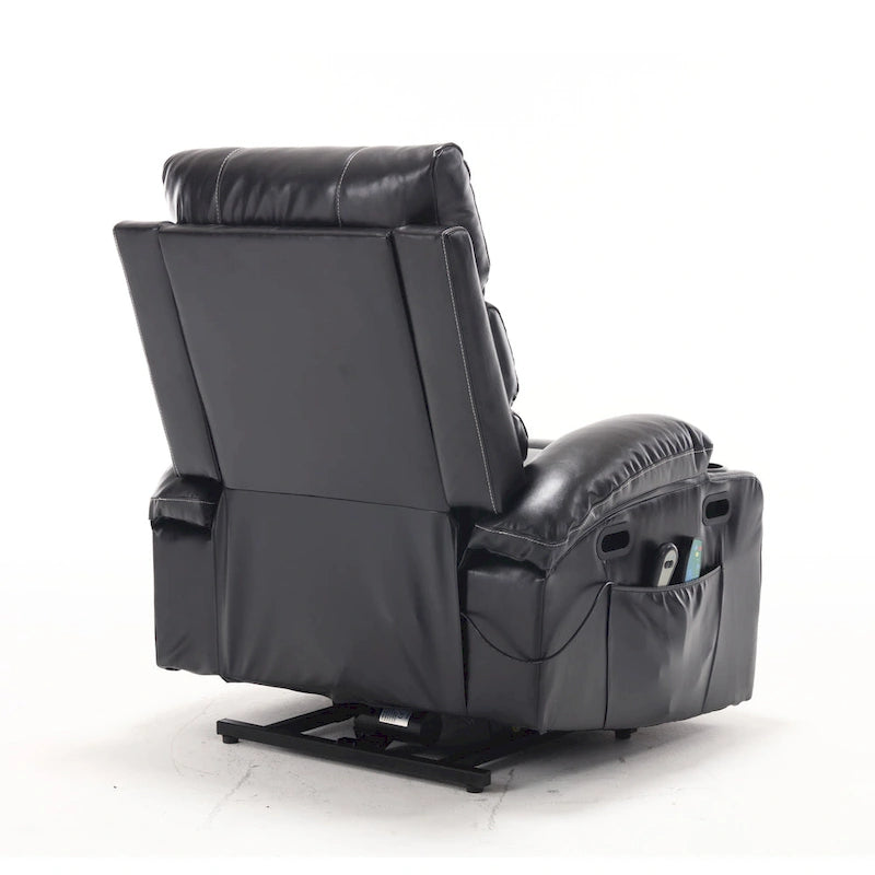 Fauteuil releveur inclinable électrique de massage chauffant avec siège large, poches latérales, porte-gobelets et minuterie pour personnes âgées