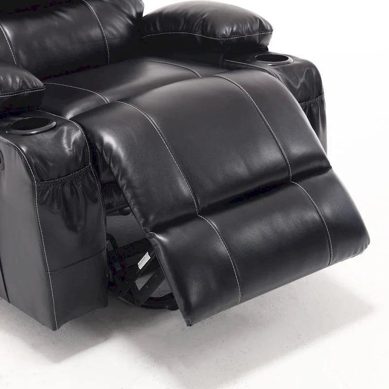 Fauteuil releveur inclinable électrique de massage chauffant avec siège large, poches latérales, porte-gobelets et minuterie pour personnes âgées