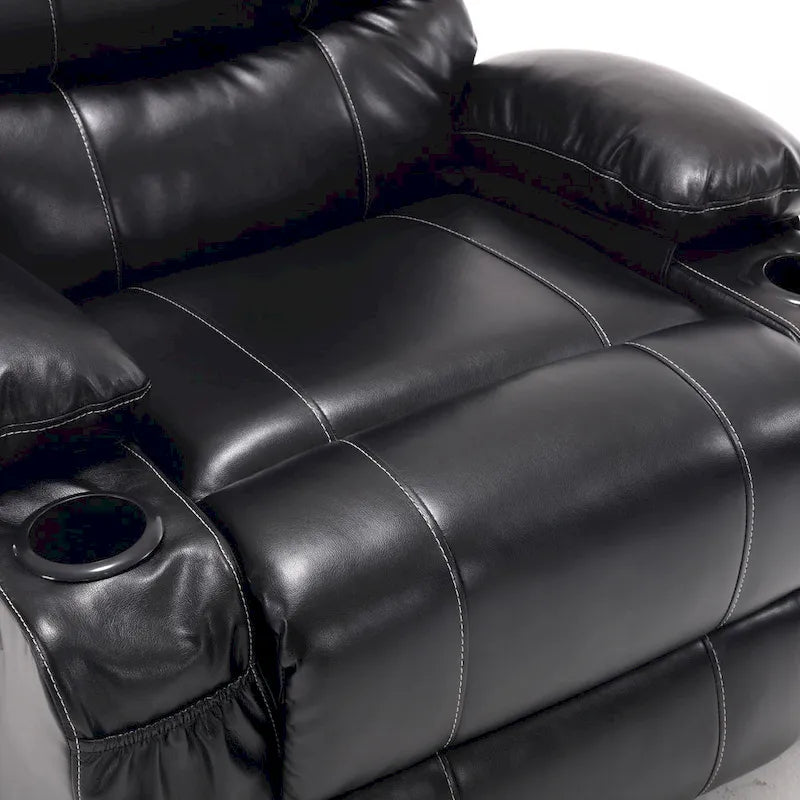 Fauteuil releveur inclinable électrique de massage chauffant avec siège large, poches latérales, porte-gobelets et minuterie pour personnes âgées