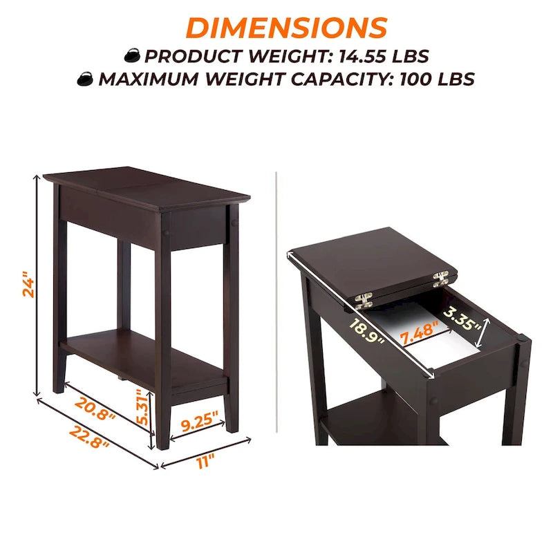 Table d'appoint fine et élégante, table de chevet étroite et petite table de chevet