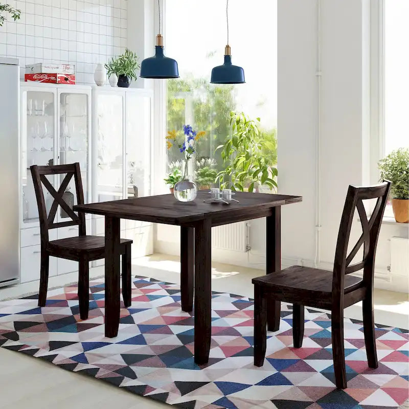 Ensemble table de salle à manger et chaises pour petit appartement avec table de salle à manger à abattants et 2 chaises à dossier en X pour cuisine