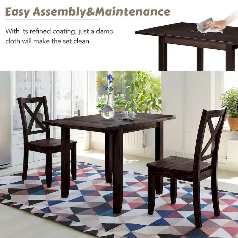 Ensemble table de salle à manger et chaises pour petit appartement avec table de salle à manger à abattants et 2 chaises à dossier en X pour cuisine