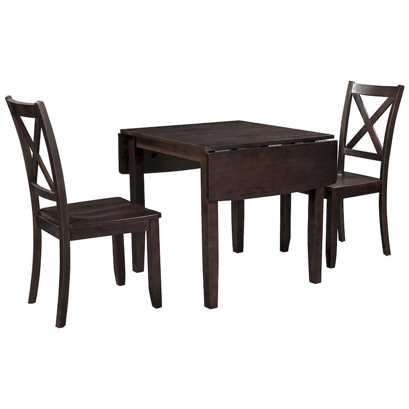 Ensemble table de salle à manger et chaises pour petit appartement avec table de salle à manger à abattants et 2 chaises à dossier en X pour cuisine