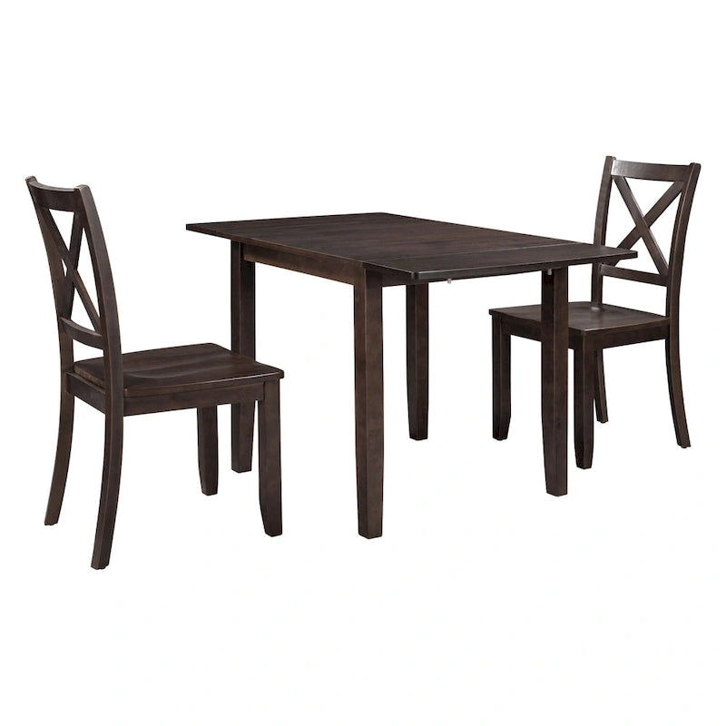Ensemble table de salle à manger et chaises pour petit appartement avec table de salle à manger à abattants et 2 chaises à dossier en X pour cuisine