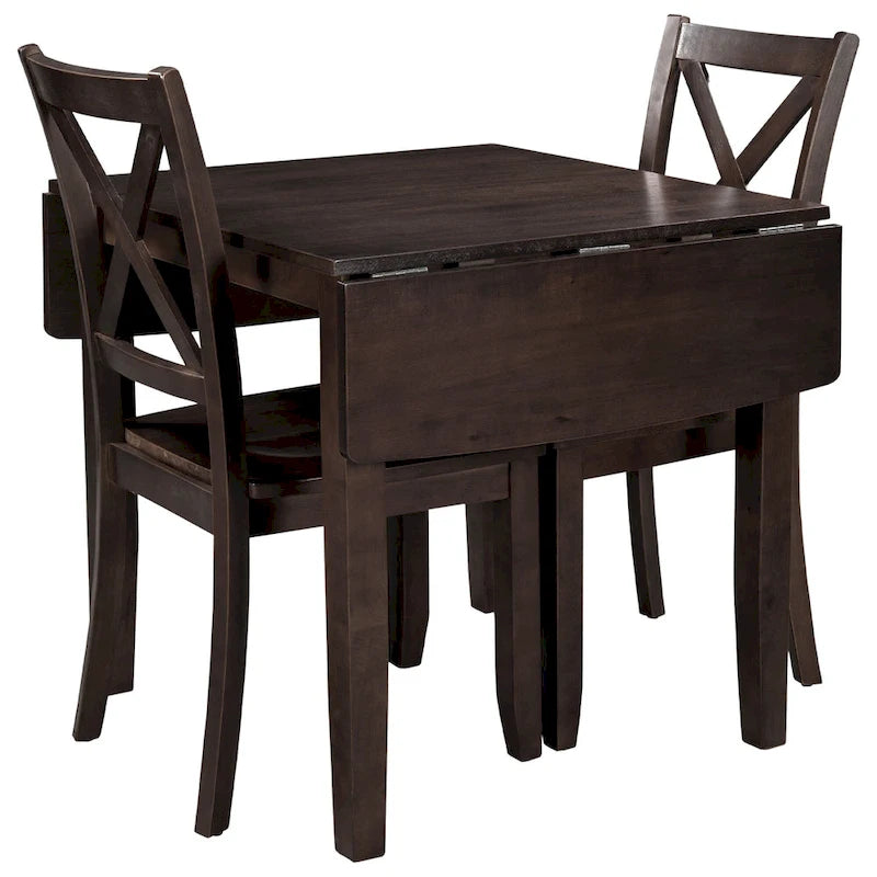 Ensemble table de salle à manger et chaises pour petit appartement avec table de salle à manger à abattants et 2 chaises à dossier en X pour cuisine