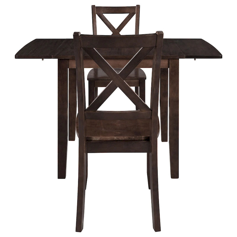 Ensemble table de salle à manger et chaises pour petit appartement avec table de salle à manger à abattants et 2 chaises à dossier en X pour cuisine