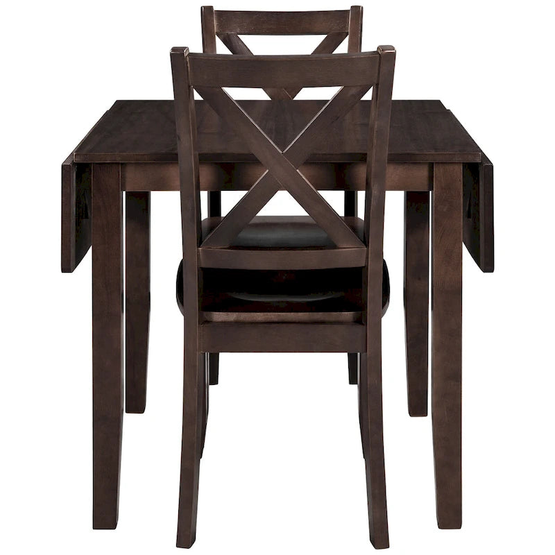 Ensemble table de salle à manger et chaises pour petit appartement avec table de salle à manger à abattants et 2 chaises à dossier en X pour cuisine