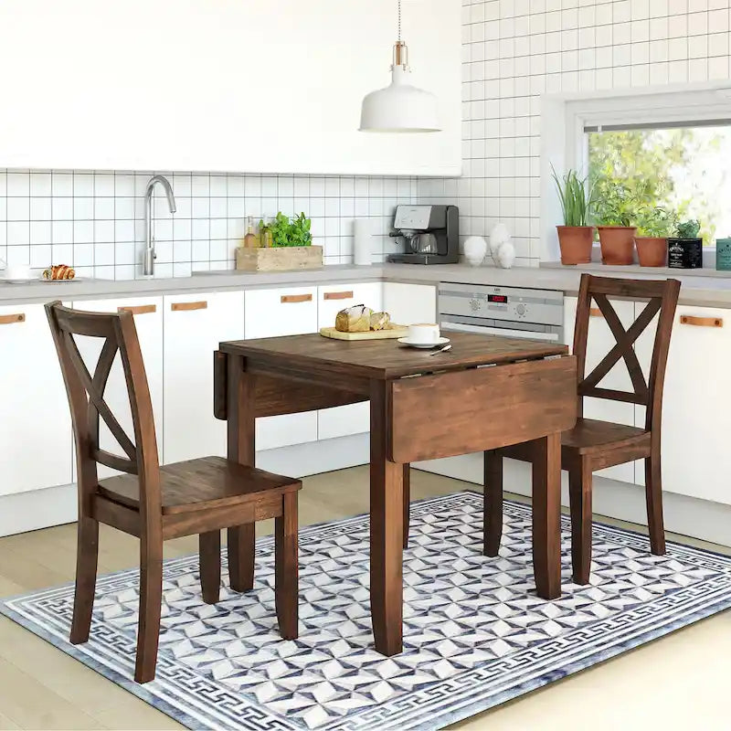 Ensemble table de salle à manger et chaises pour petit appartement avec table de salle à manger à abattants et 2 chaises à dossier en X pour cuisine